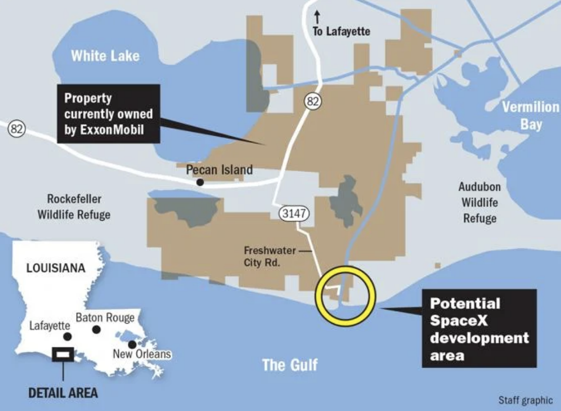 Map showing the location of Starbase Louisiana in Pecan Island, Vermilion Parish